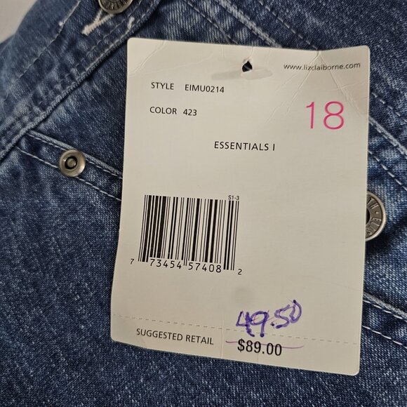 NEW Vtg 1990 Elisabeth Liz Claiborne Blue Jean Bibs Denim Overalls Sz 18 - Picture 8 of 9